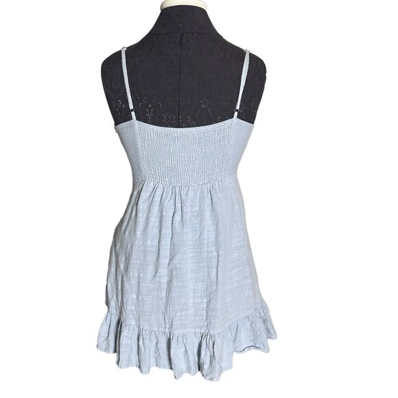 Lottie Moss Blouse Size Small Light Blue Faux Wrap Top Adjustable Straps Linen - Picture 3 of 7